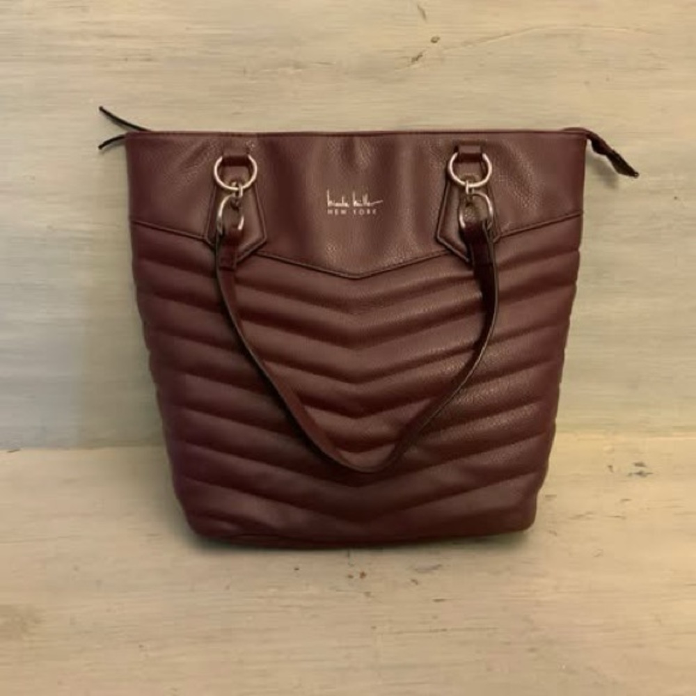 Nicole Miller Burgundy Faux Leather Shoulder Bag Purse Good Condition